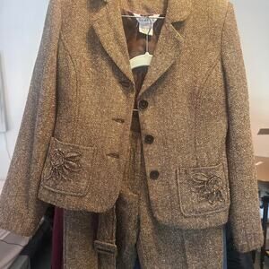 George brown tweed suit with blazer/pants/skirt/belt